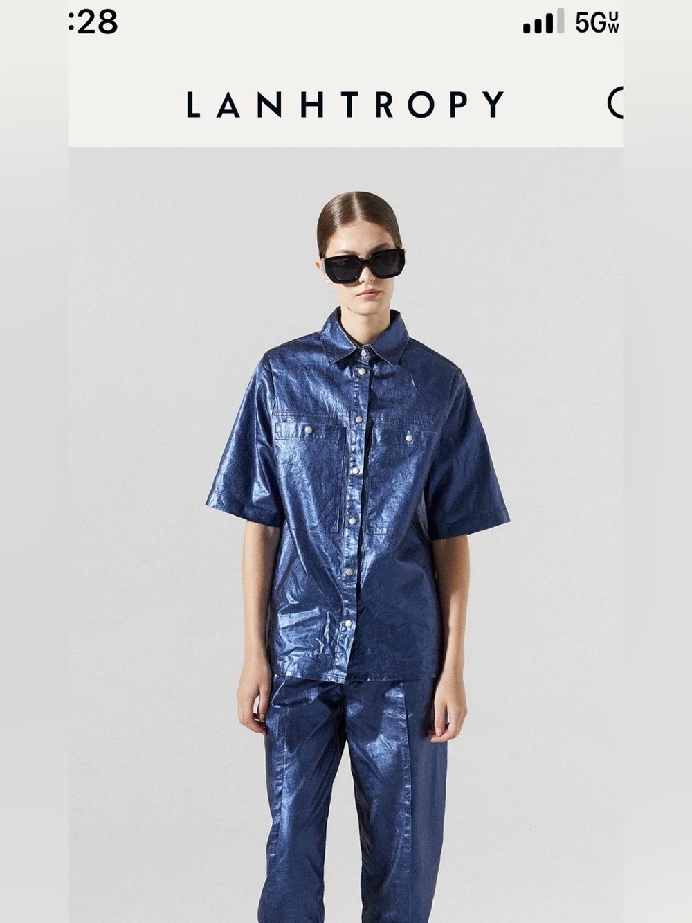 Lanthropy Metallic Navy Short-Sleeve Button-Down Shirt